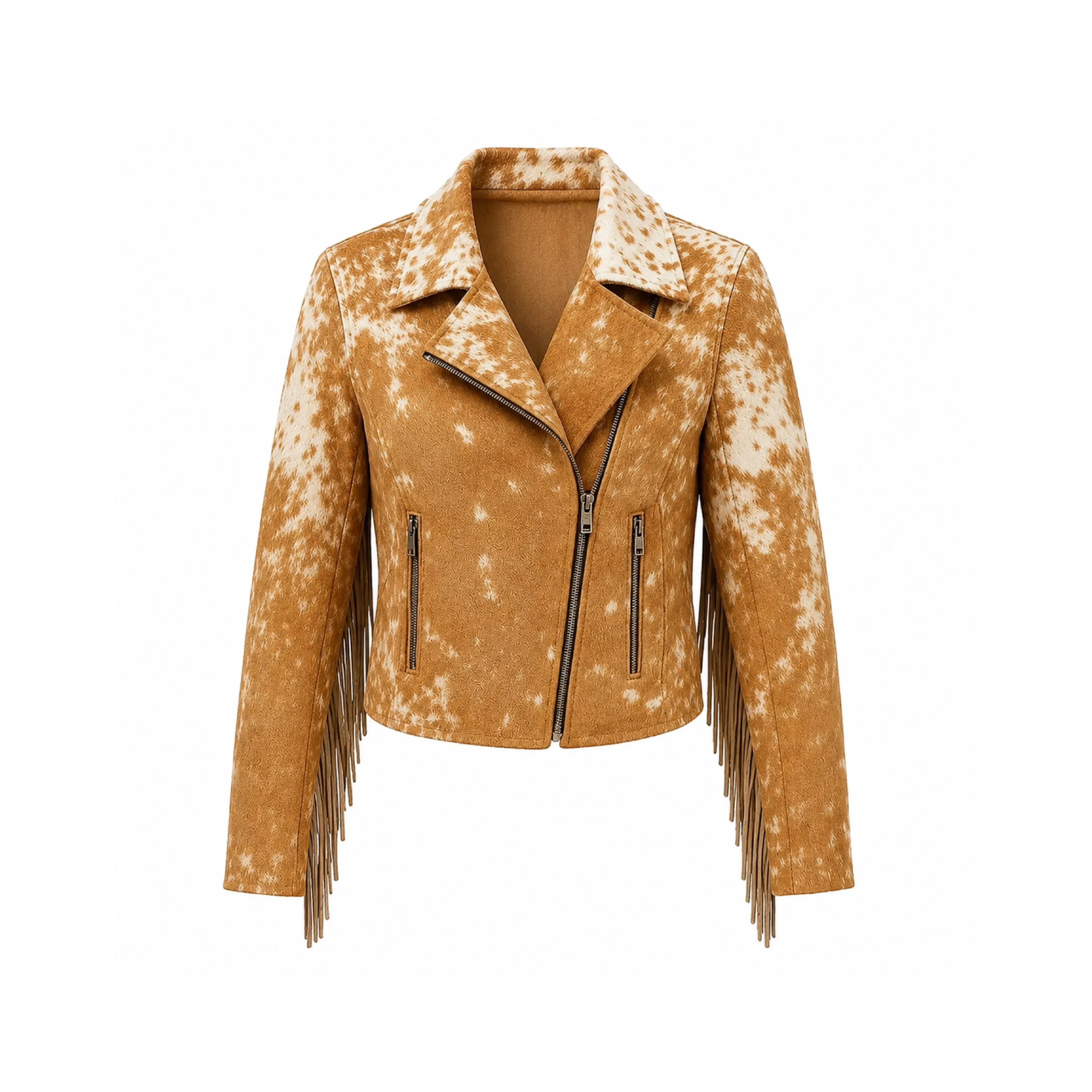 Women's Tan Cowhide Fringe Leather Jacket