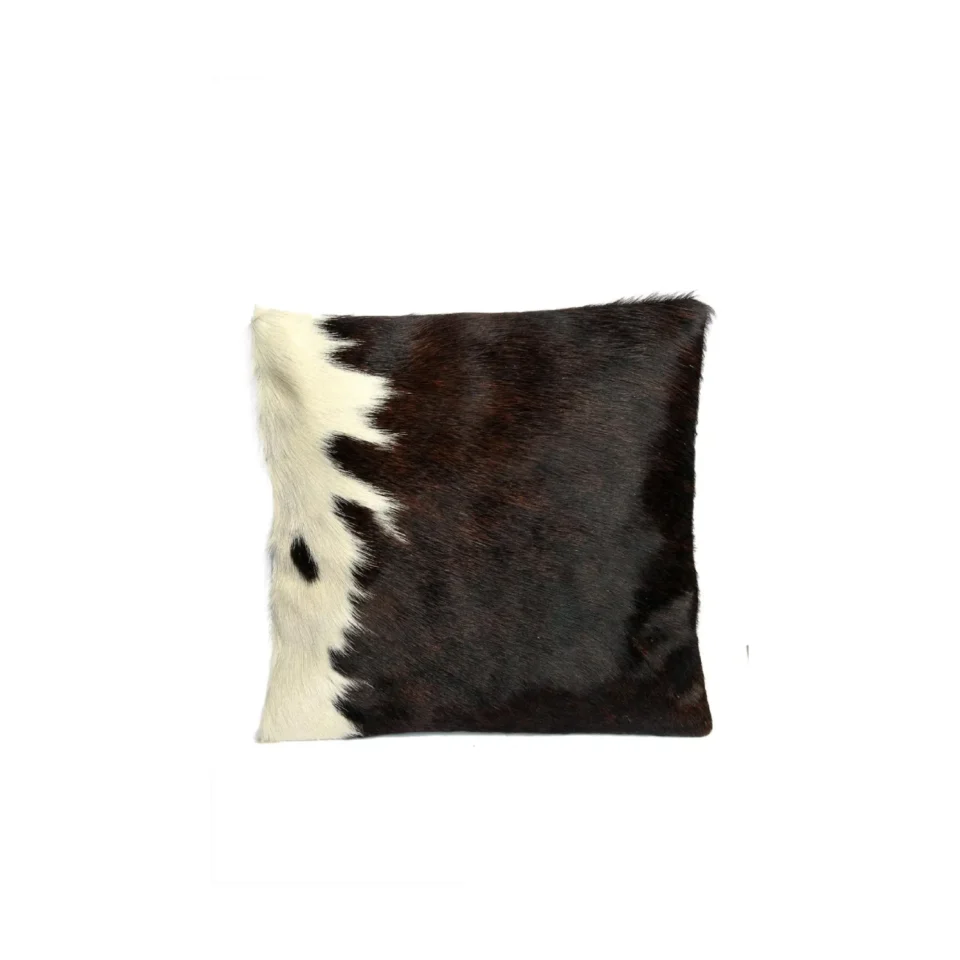 Brown White Genuine Cowhide Leather Pillow Cover