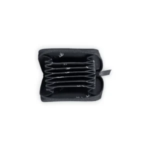 Premium Black Cowhide Leather Zip Around Card Holder Wallet - 1