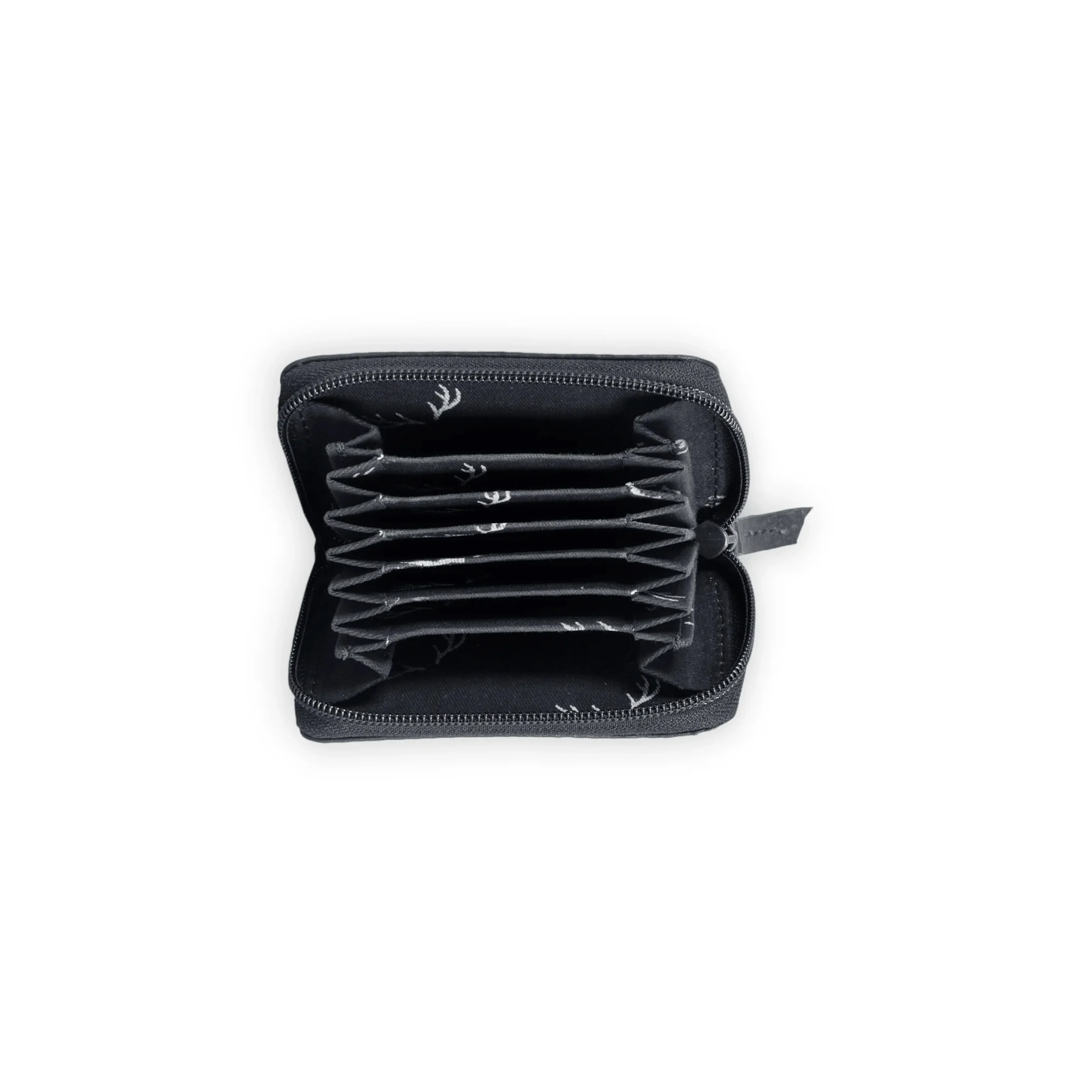 Premium Black Cowhide Leather Zip Around Card Holder Wallet - 1