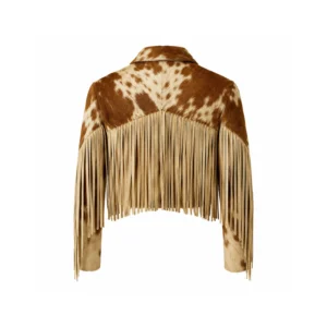 Women's Tan Cowhide Fringe Leather Jacket - 1