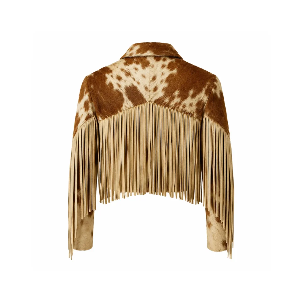 Women's Tan Cowhide Fringe Leather Jacket - 1