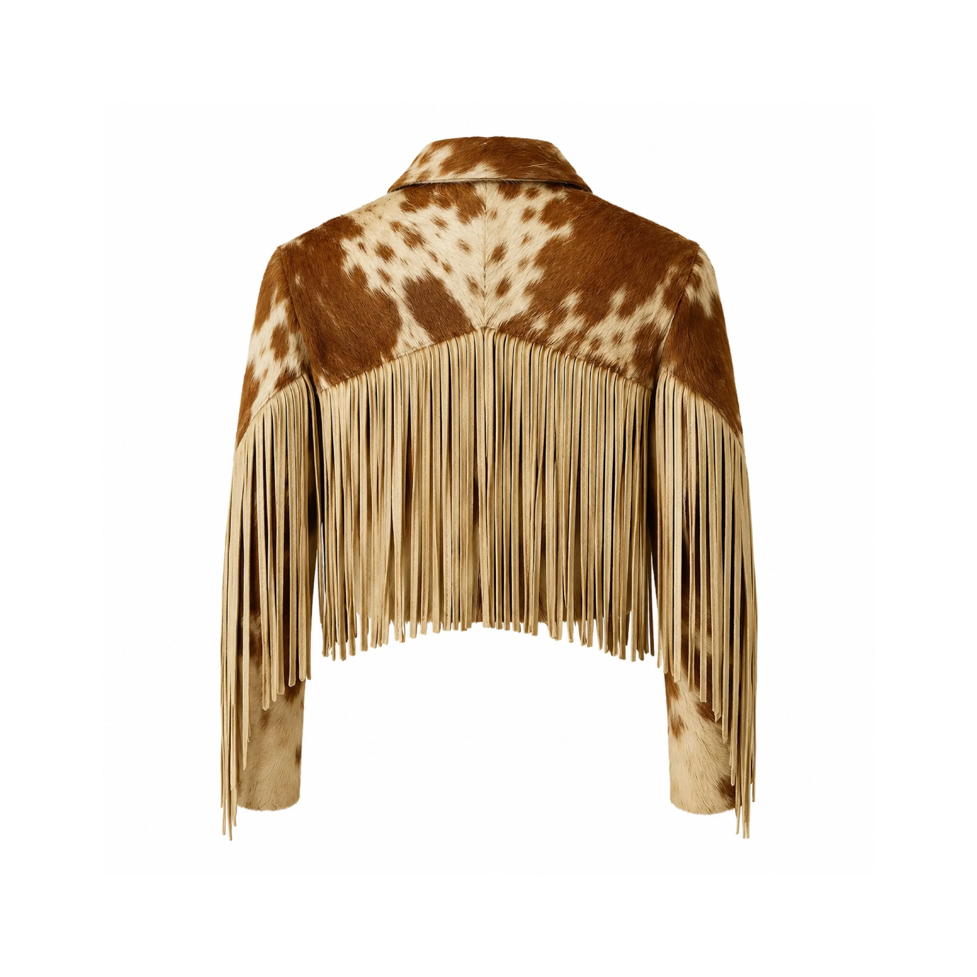 Women's Tan Cowhide Fringe Leather Jacket - 1