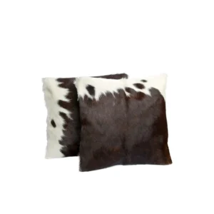 Brown White Genuine Cowhide Leather Pillow Cover - 1