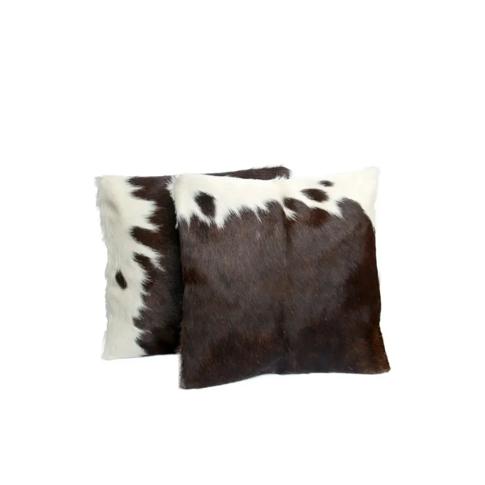 Brown White Genuine Cowhide Leather Pillow Cover - 1