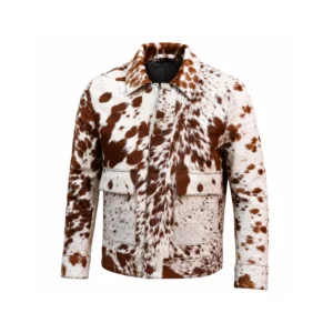 Men's Brown White Cowhide Leather Jacket - 1