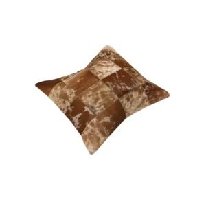 Handmade Brown Patchwork Cowhide Leather Pillow Cover - 2
