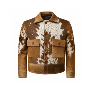 Men's Brown White Cowhide Leather Jacket