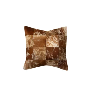 Handmade Brown Patchwork Cowhide Leather Pillow Cover