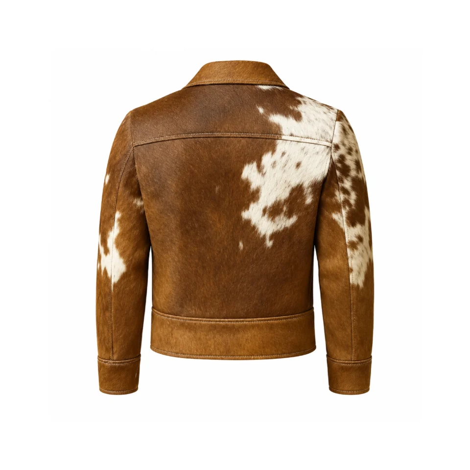 Men's Brown White Cowhide Leather Jacket - 1