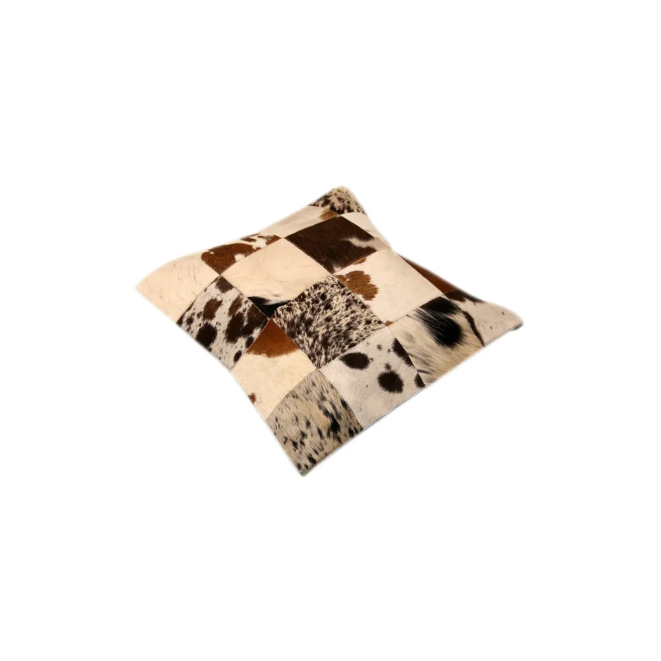 Handmade Patchwork Cowhide Leather Throw Pillow Cover - 1