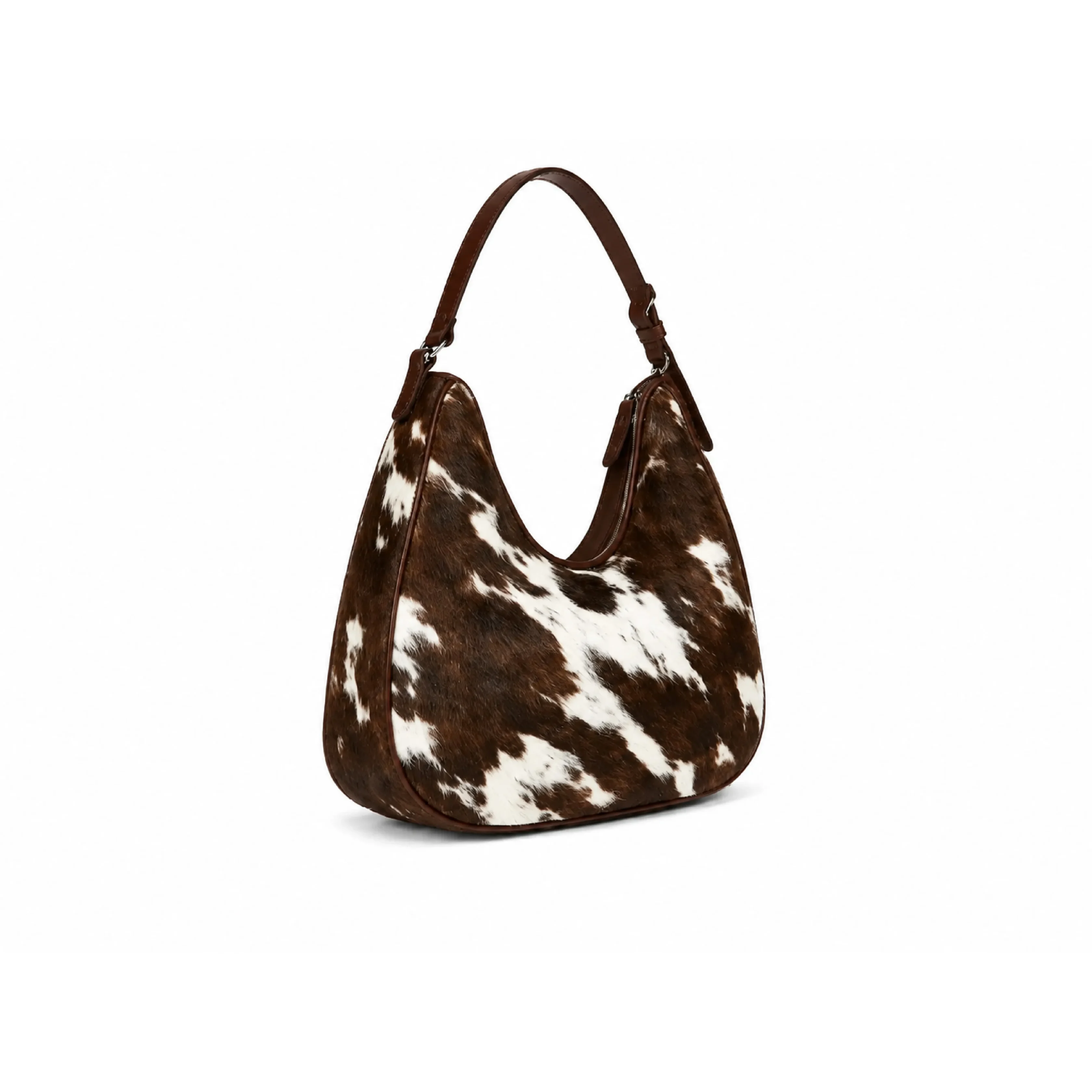Premium Brown Cowhide Leather Crescent Shoulder Purse - 1