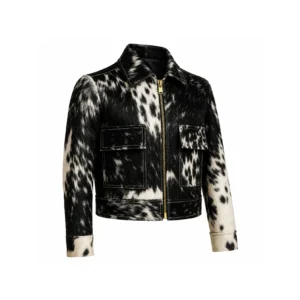 Black White Cowhide Leather Jacket for Women - 1