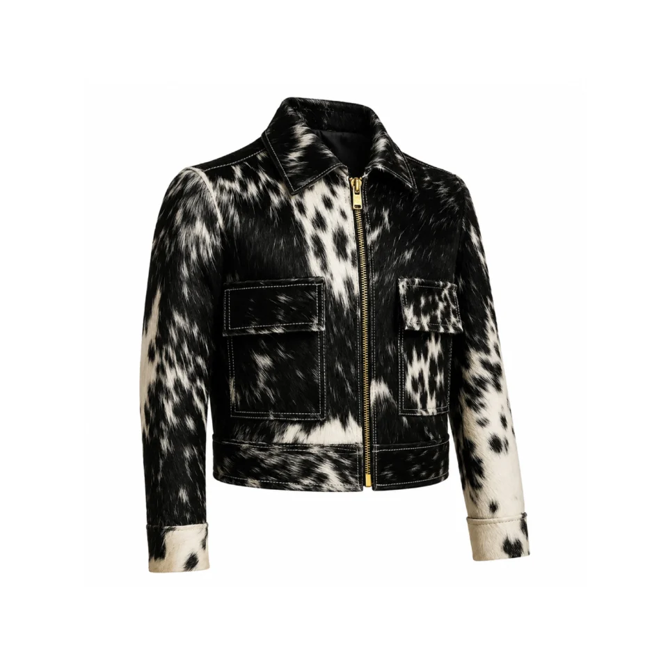 Black White Cowhide Leather Jacket for Women - 1