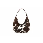 Premium Brown Cowhide Leather Crescent Shoulder Purse