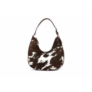 Premium Brown Cowhide Leather Crescent Shoulder Purse