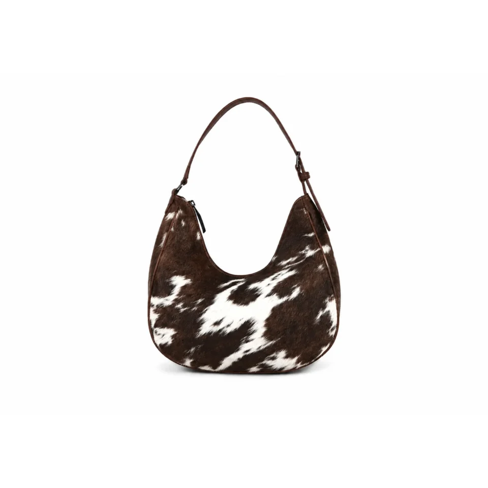 Premium Brown Cowhide Leather Crescent Shoulder Purse