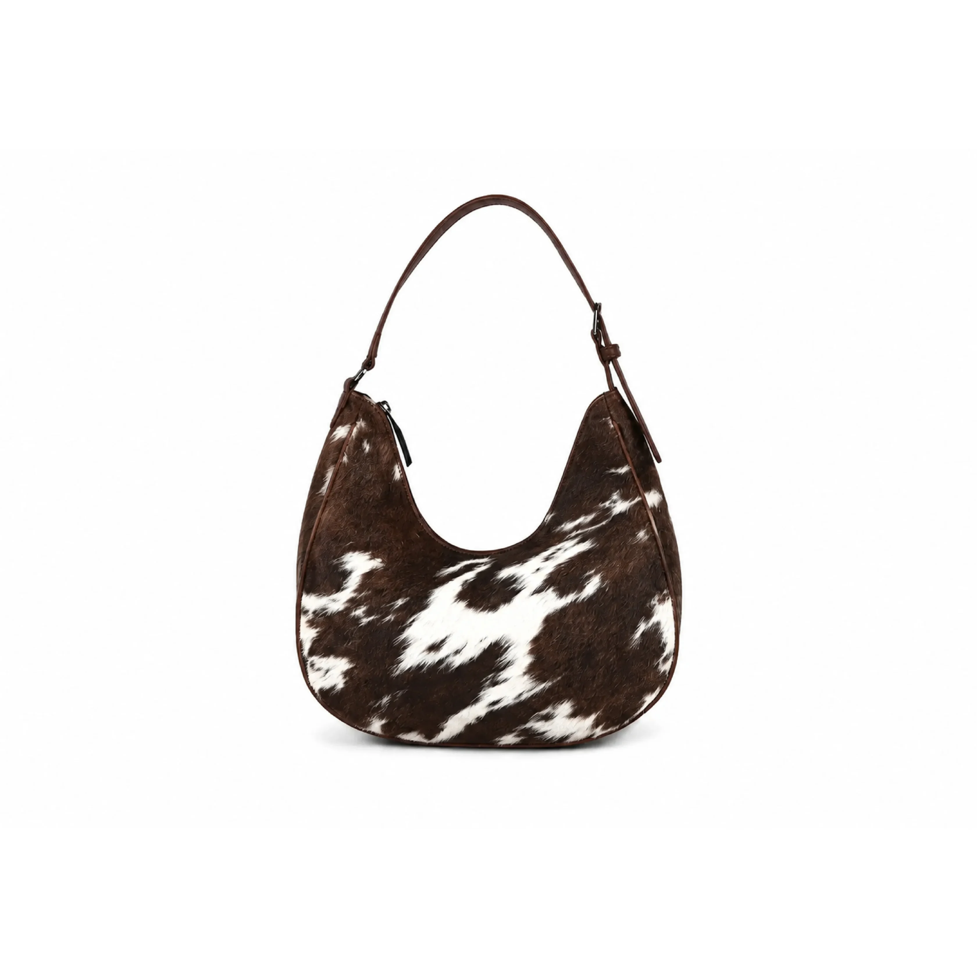 Premium Brown Cowhide Leather Crescent Shoulder Purse