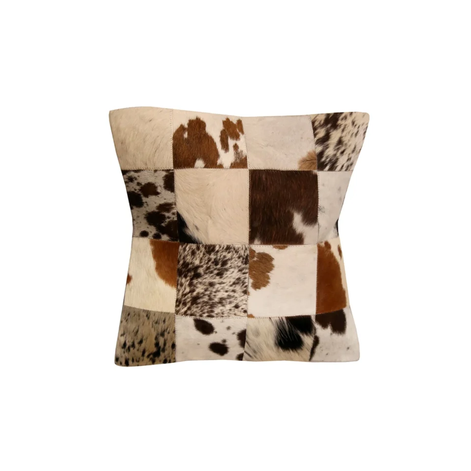 Handmade Patchwork Cowhide Leather Throw Pillow Cover