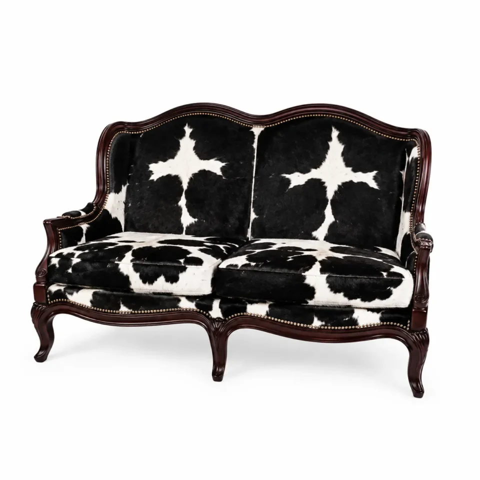 Luxury Black White Cowhide 3 Seater Sofa | Handmade Western Leather Couch - 1