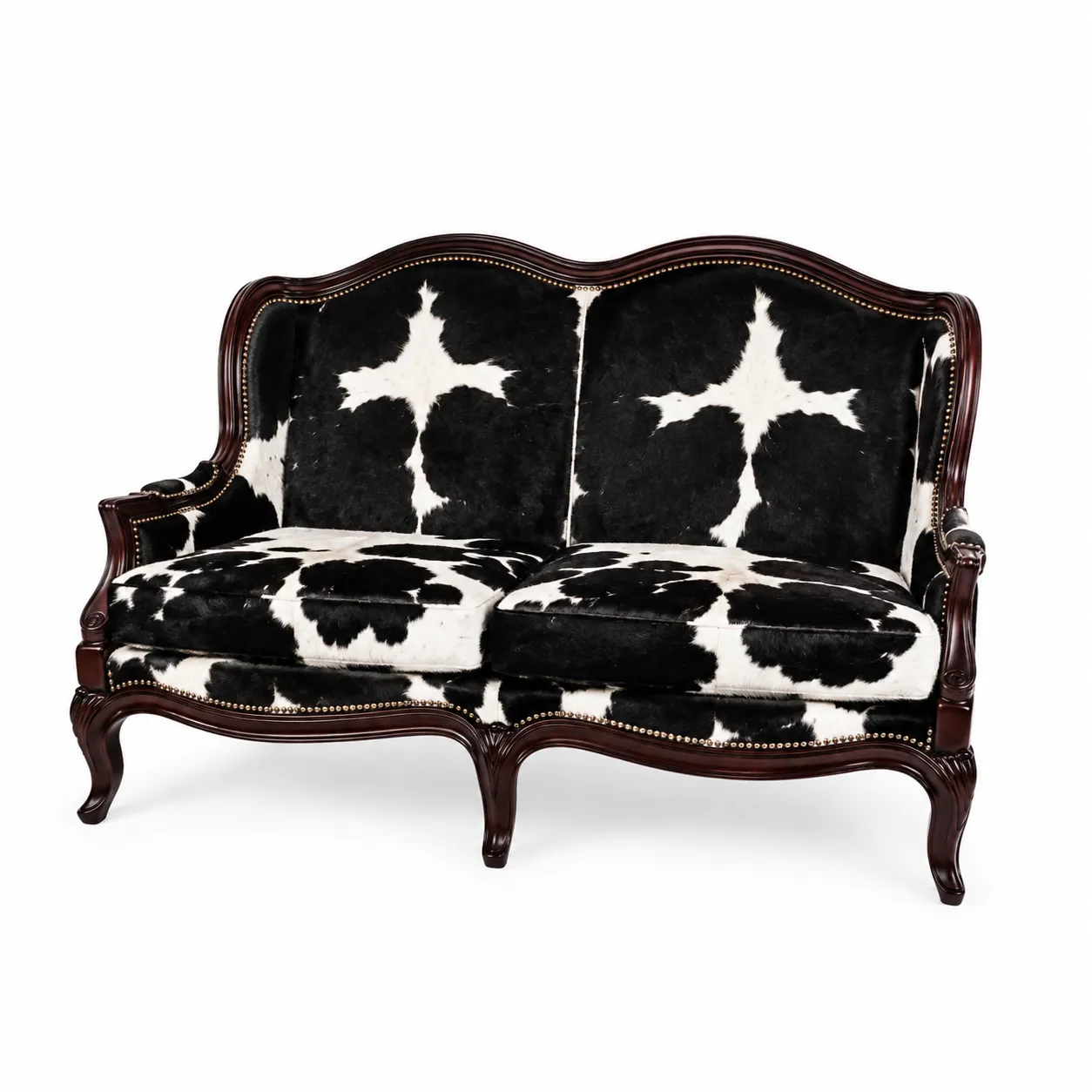 Luxury Black White Cowhide 3 Seater Sofa | Handmade Western Leather Couch - 1