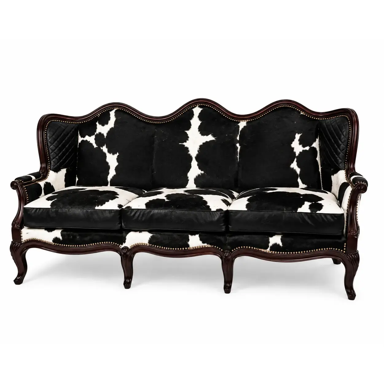 Luxury Black White Cowhide 3 Seater Sofa | Handmade Western Leather Couch!