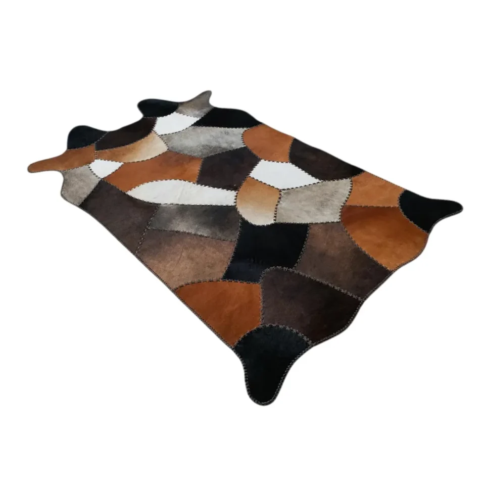 Multicolor Patchwork Cowhide Rug Brown Black White - 1