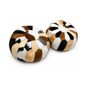 Round Patchwork Cowhide Pouf Ottoman - 2
