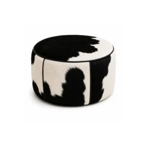 Natural Black & White Cowhide Round Ottoman