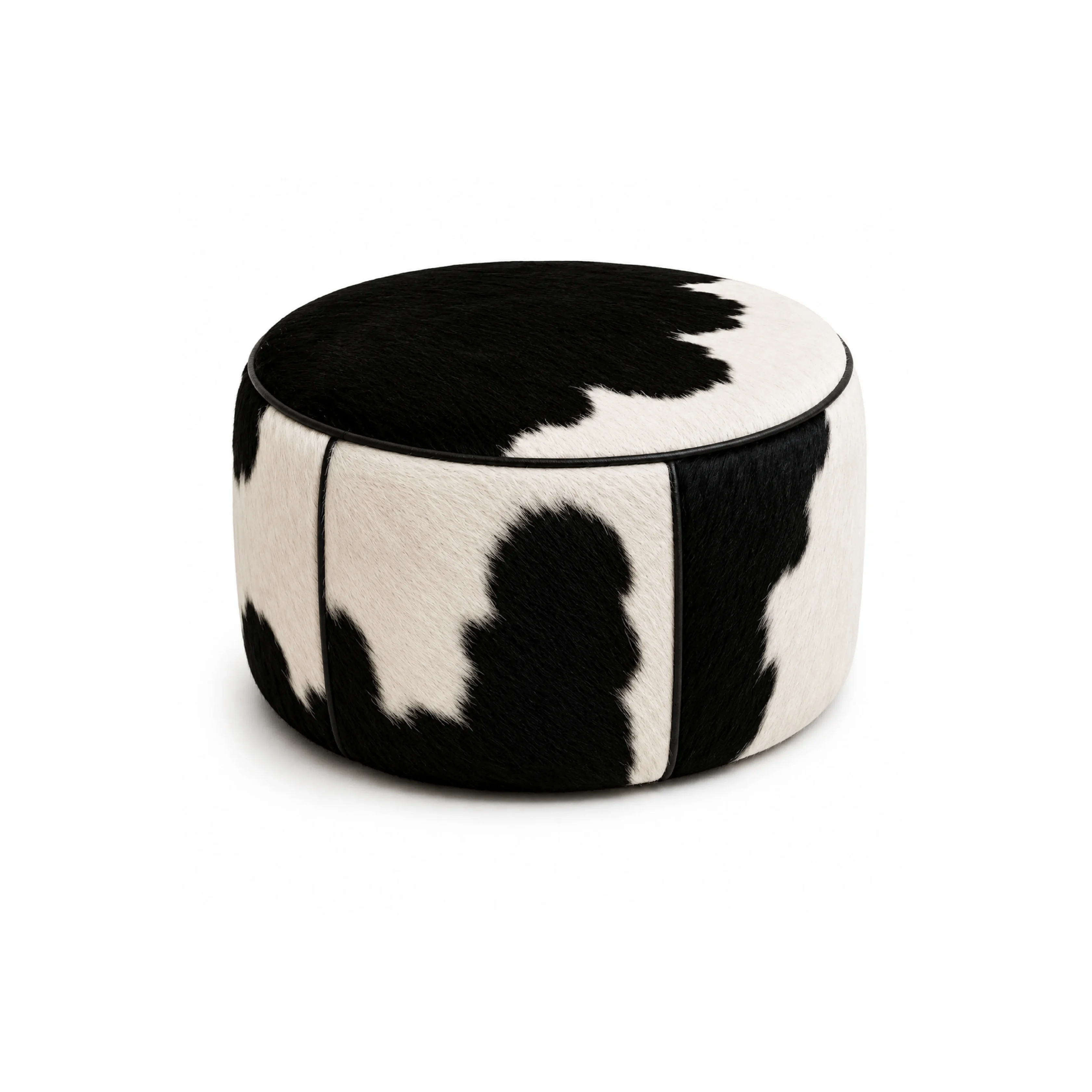 Natural Black & White Cowhide Round Ottoman