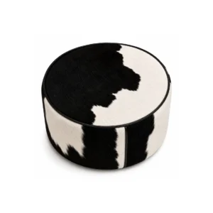Natural Black & White Cowhide Round Ottoman - 1