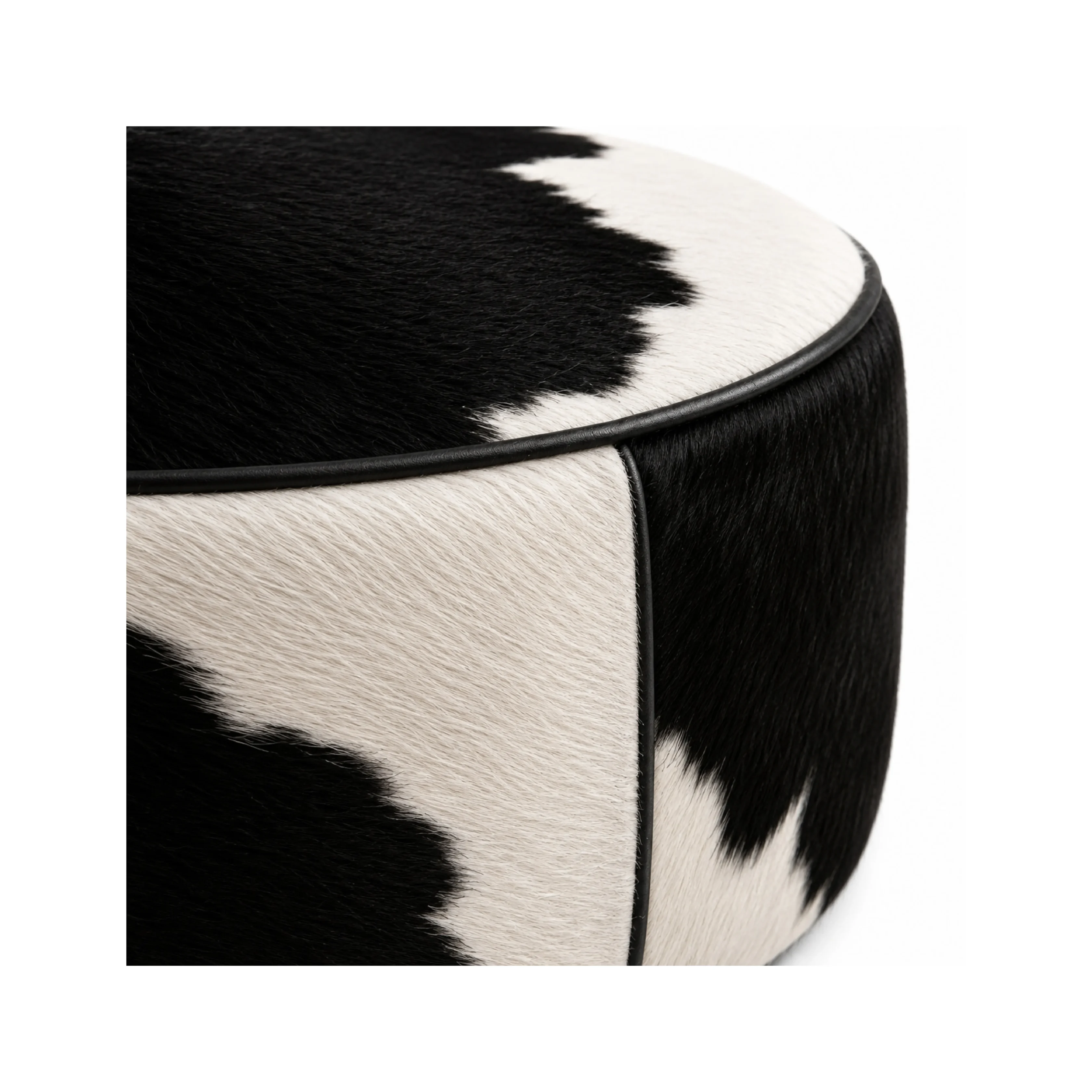 Natural Black & White Cowhide Round Ottoman - 2