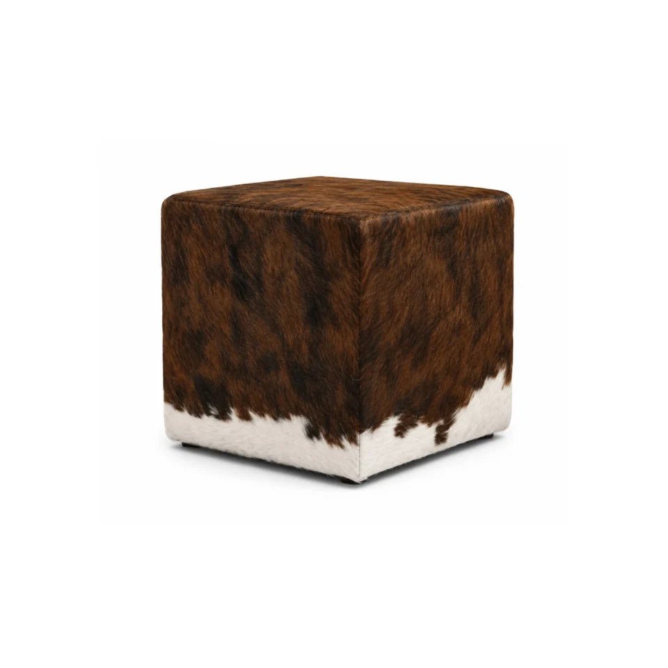 Natural Brown & White Cowhide Footstool Ottoman
