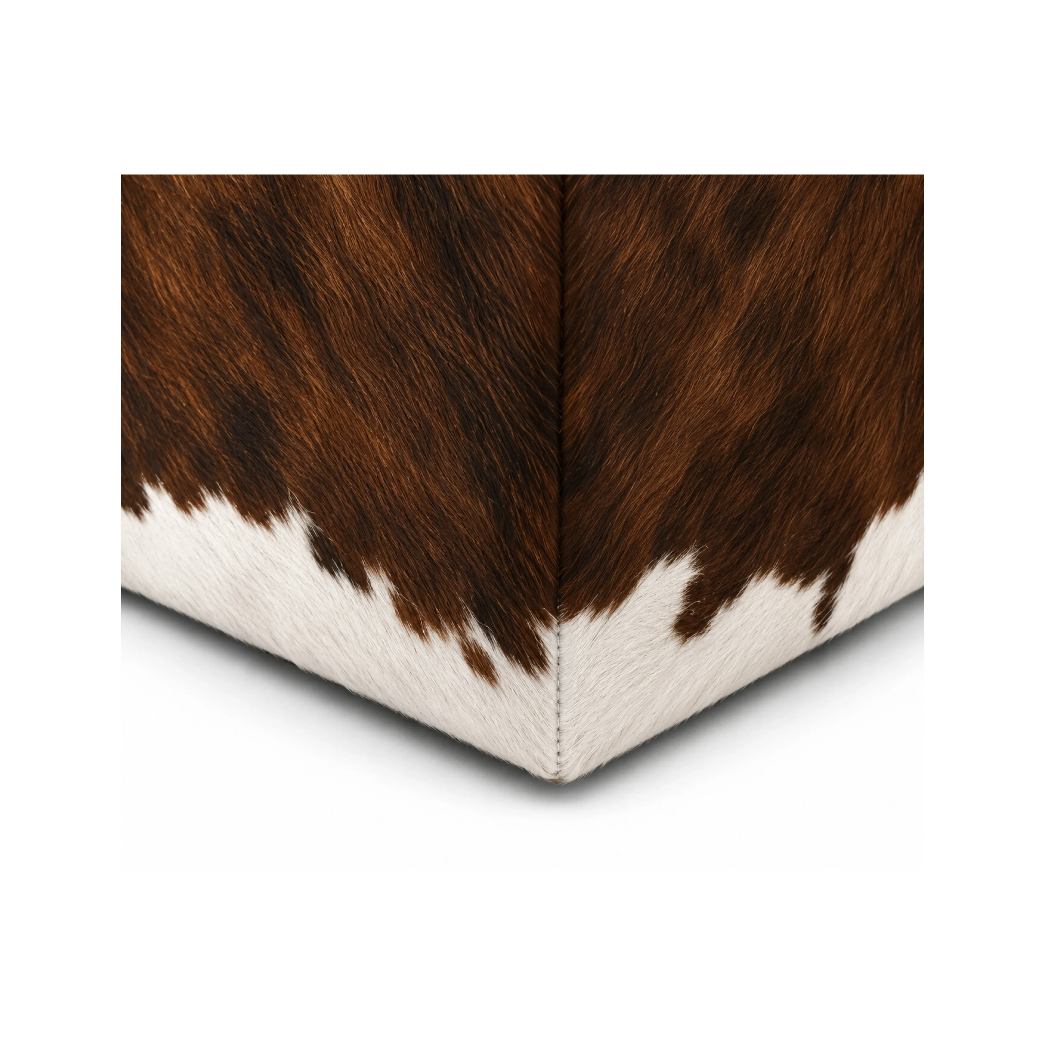 Natural Brown & White Cowhide Footstool Ottoman - 2