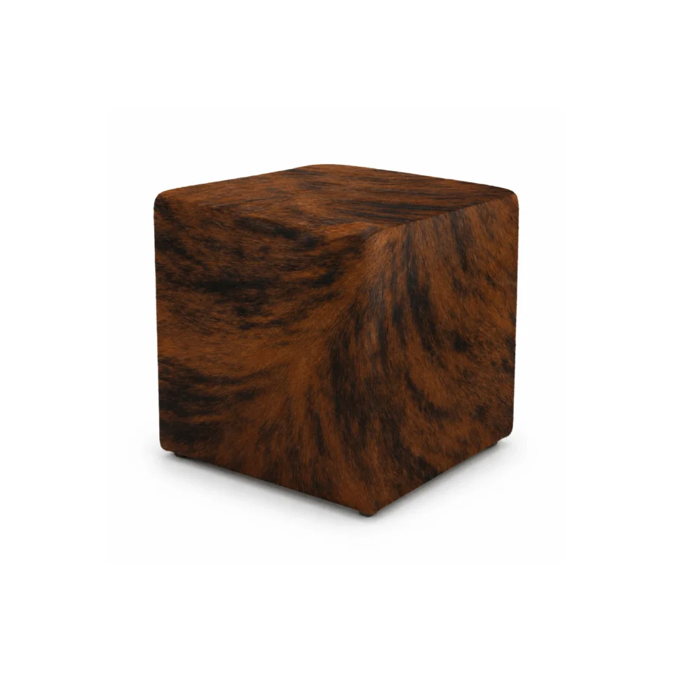 Brown Brindle Cowhide Cube Ottoman Pouf