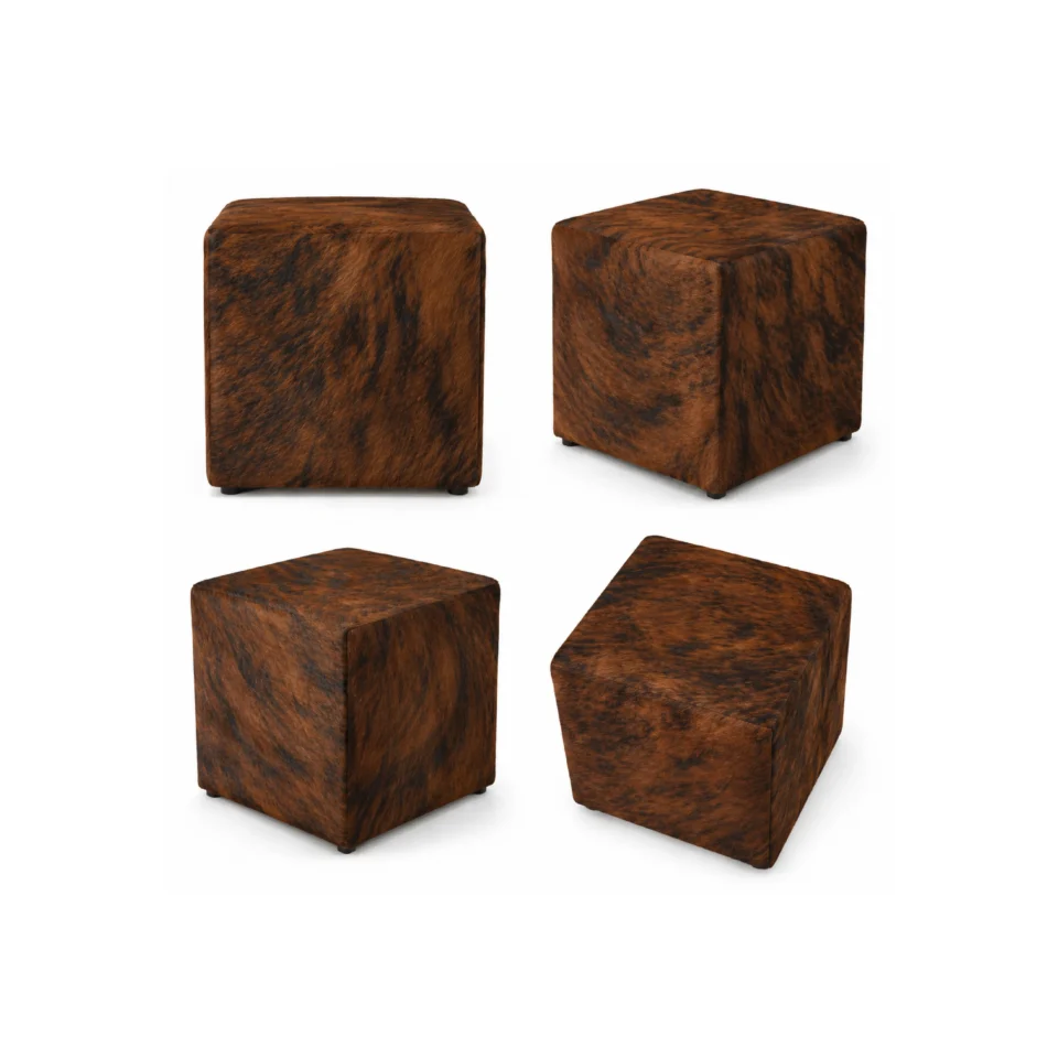 Brown Brindle Cowhide Cube Ottoman Pouf - 1