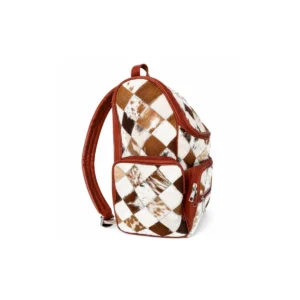 Genuine Cowhide Patchwork Backpack With Diamond Pattern - 2