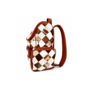 Genuine Cowhide Patchwork Backpack With Diamond Pattern - 3
