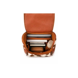 Genuine Cowhide Patchwork Backpack With Diamond Pattern - 4