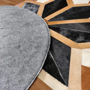 Round Geometric Star Patchwork Cowhide Rug Black Brown White - 2
